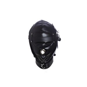 Pleather Full Face with Strap & Mouth Open in Black