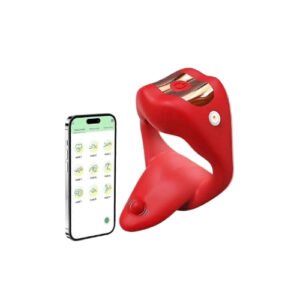 Lips & Tongue Vibrating Cock Ring: 9 Frequency, App Control, USB Charge